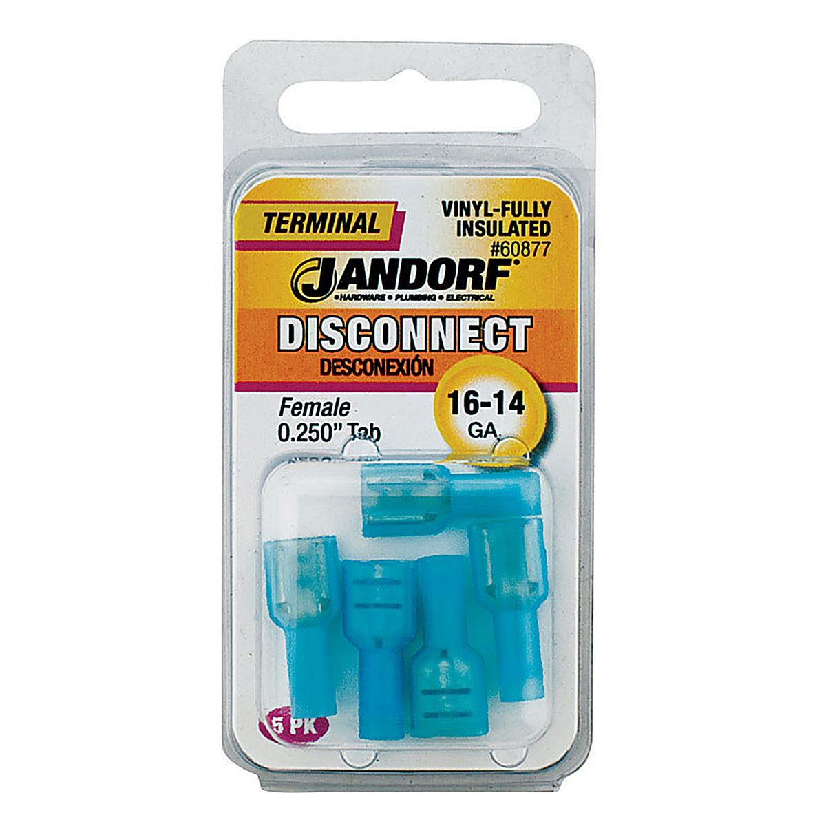 Jandorf 60877 16-14 Ga. Insulated Wire Female Disconnect Blue 5/Pack