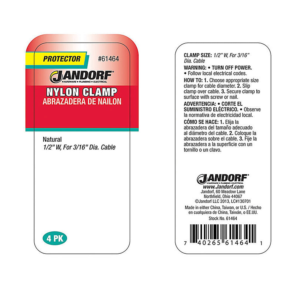 Jandorf 61464 3/16 in. Dia. Nylon Cable Clamp 4/Pack