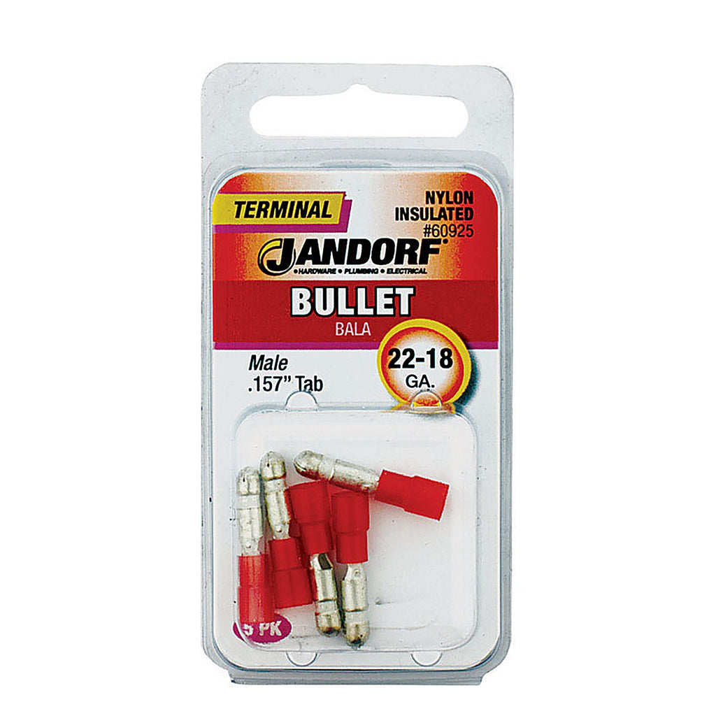 Jandorf 60925 22-18 Ga. Insulated Wire Male Bullet Red 5/Pack