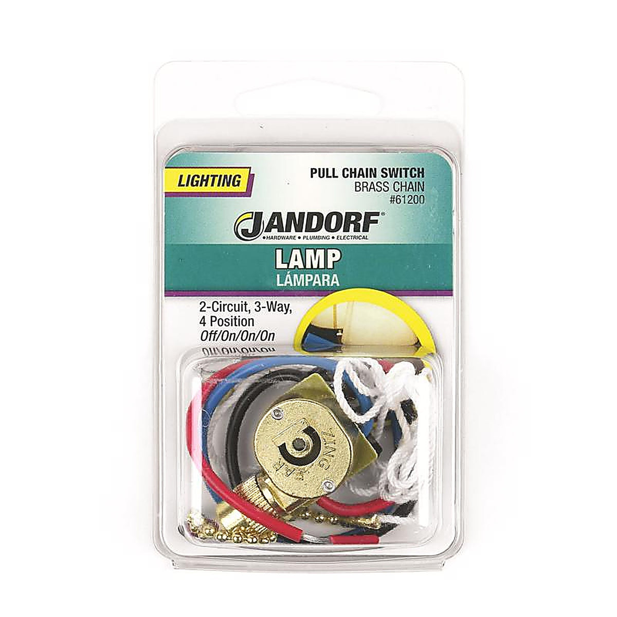 Jandorf 61200 6 amps Single Pole or 3-way Pull Chain Appliance Switch Brass 1/Pack