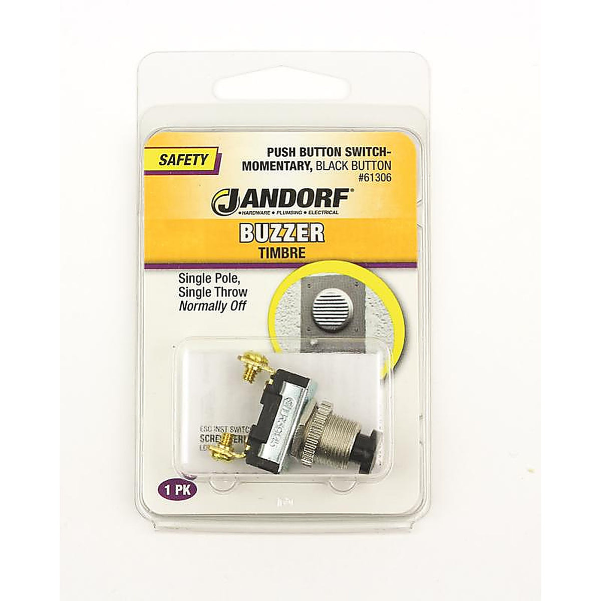 Jandorf 61306 6 amps Single Pole Push Button Appliance Switch Black/Silver 1/Pack
