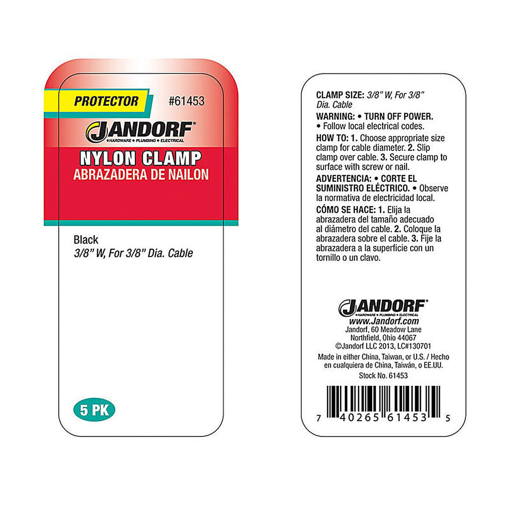 Jandorf 61453 3/8 in. Dia. Nylon Cable Clamp 5/Pack
