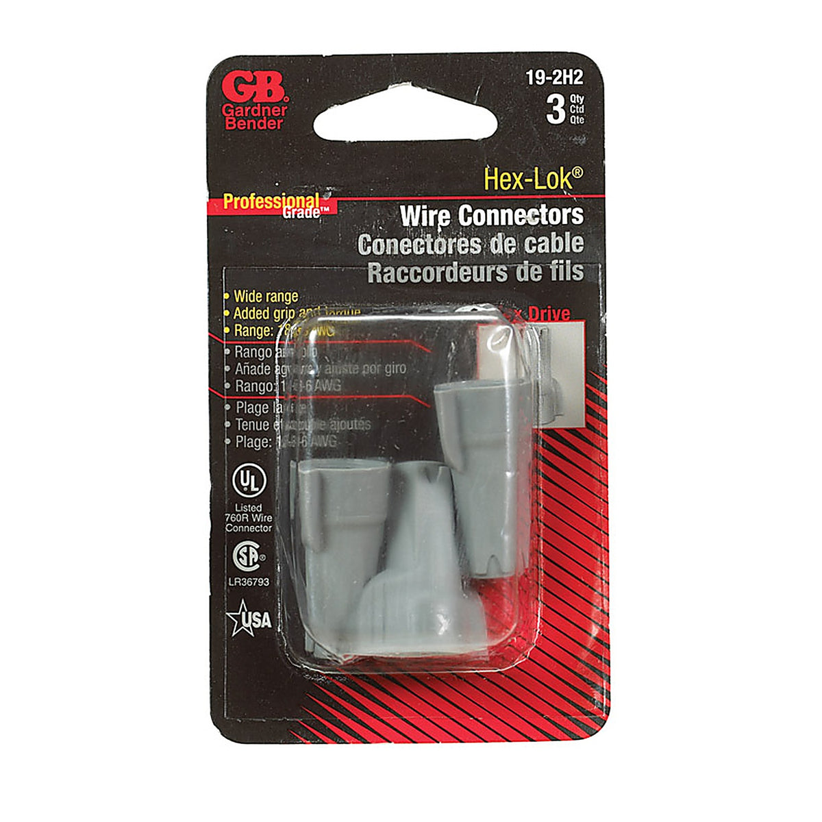 Hex-Lok 19-2H2 14-6 Ga. Copper Wire Wire Connector Gray 3/Pack