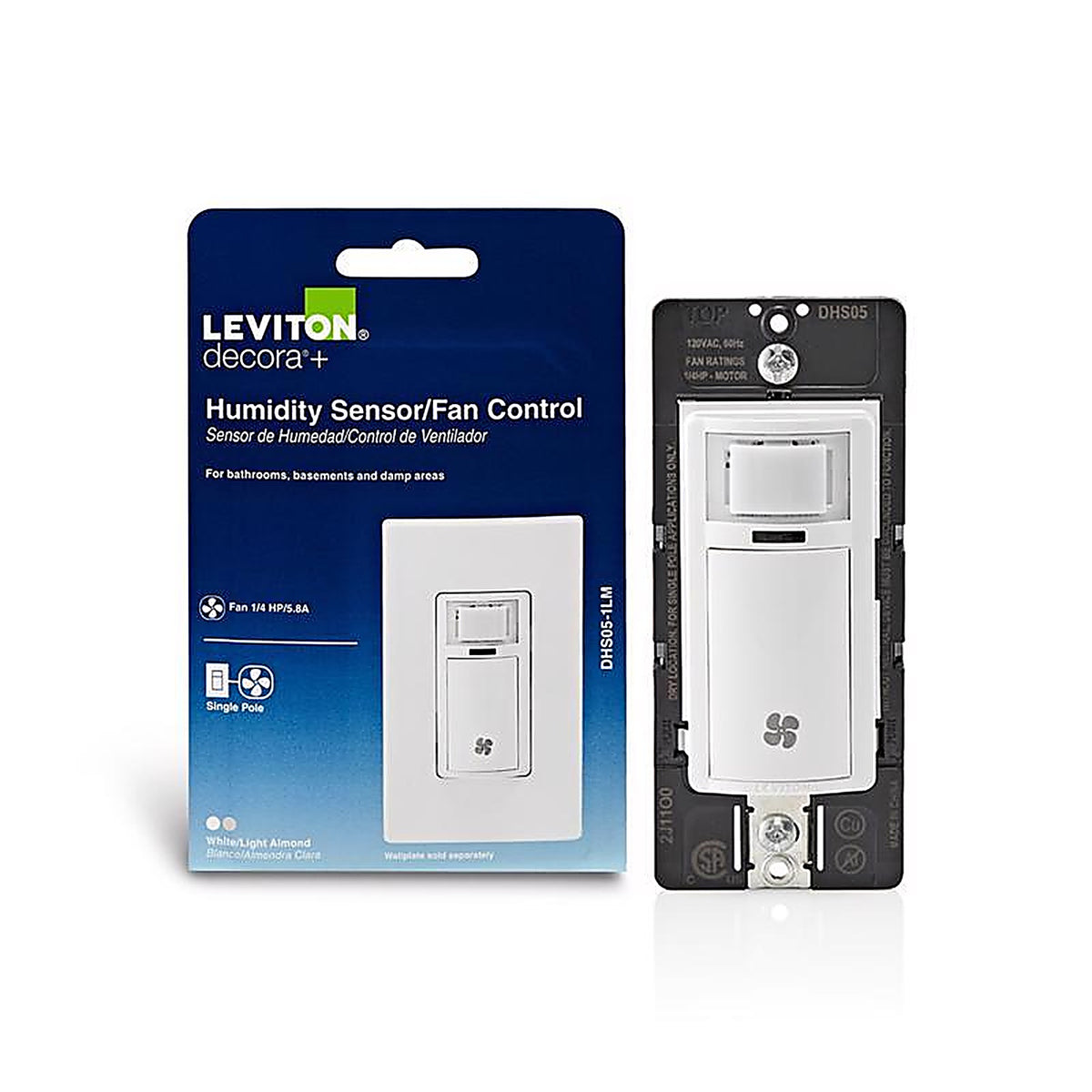 Leviton R02-IPHS5-0LW Decora Single Pole Motion Sensor Humidity Sensor/Fan Control White 1/Pack