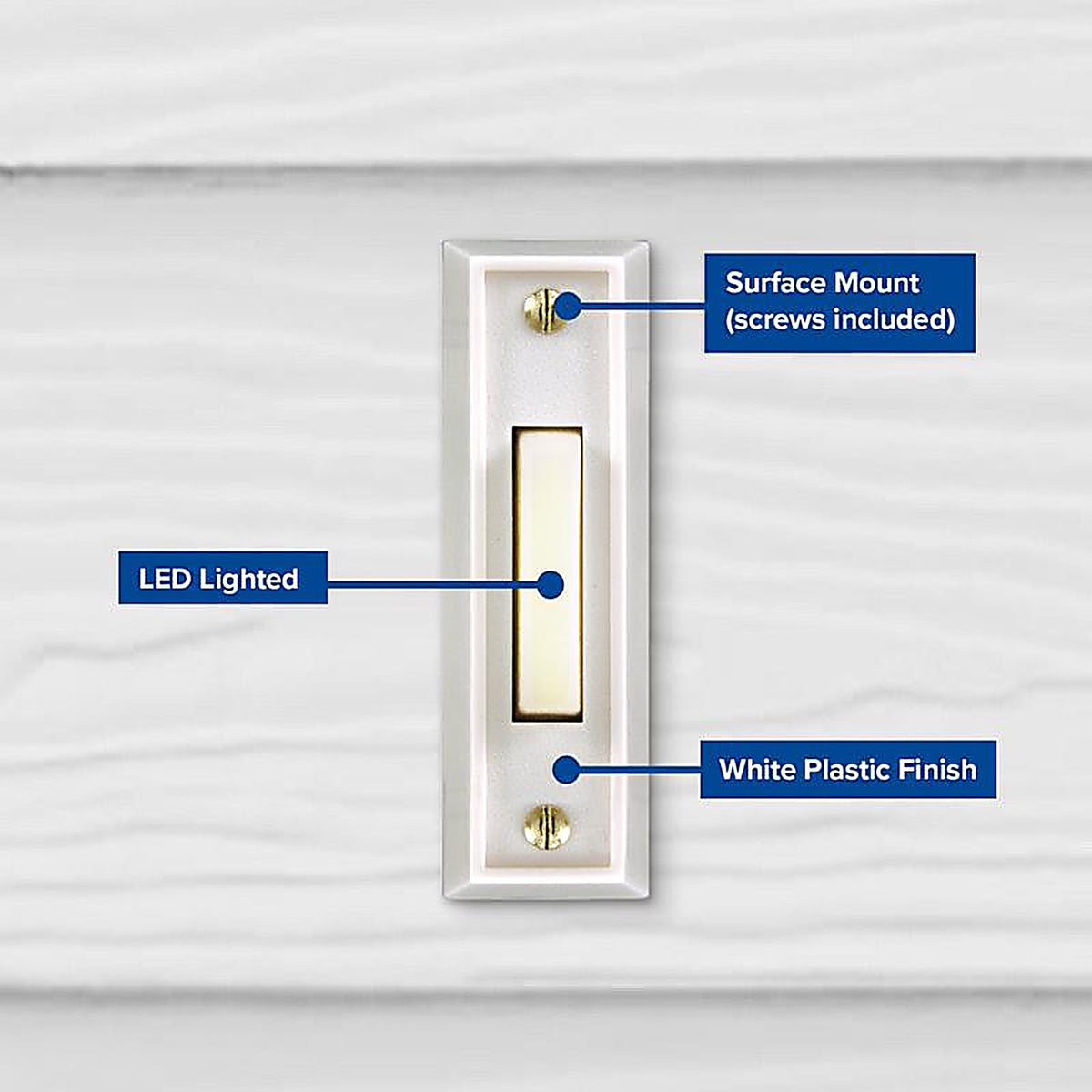 Heath-Zenith SL-315-1-00 White Plastic Wired Pushbutton Doorbell