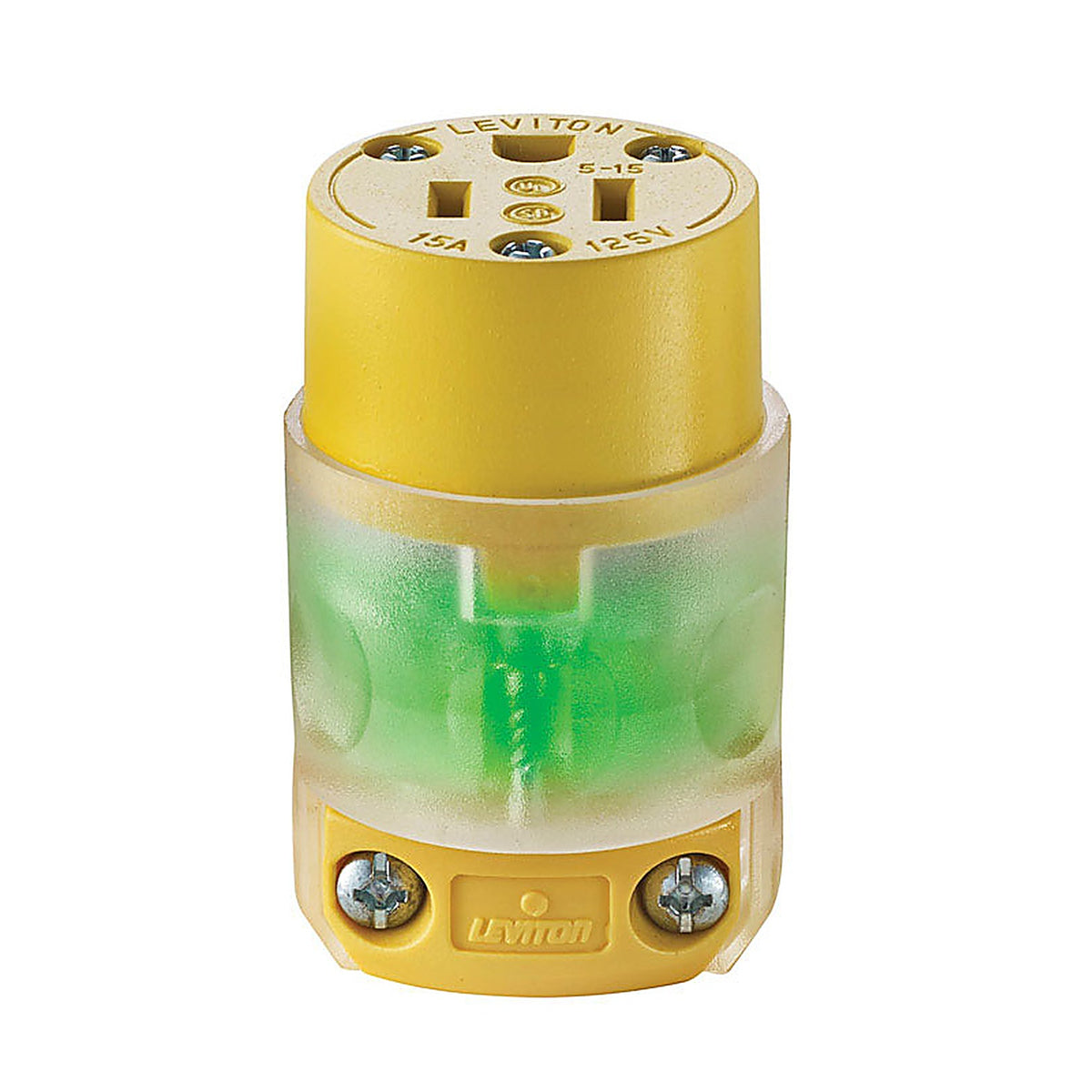 Leviton 515CV-LIT Commercial and Residential Vinyl Lighted Lighted Connector 5-15R 18-12 AWG 2 Pole 3 Wire
