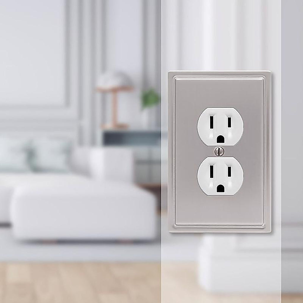 Amerelle 149DBN Chelsea Brushed Nickel Gray 1 gang Stamped Steel Duplex Outlet Wall Plate 1/Pack