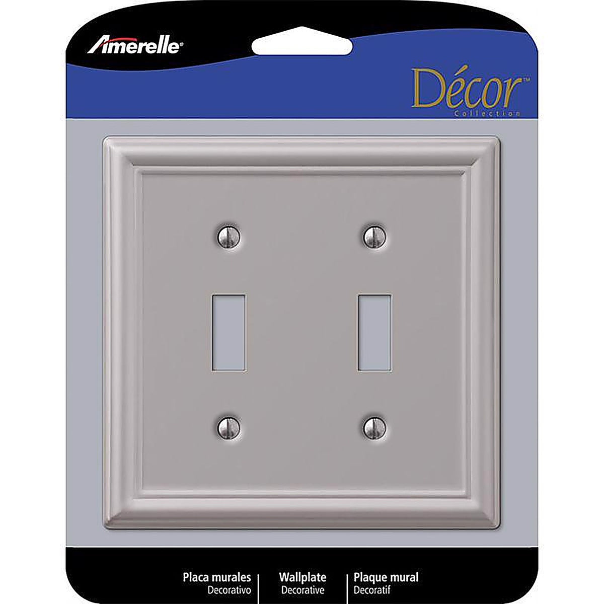 Amerelle 149TTBN Chelsea Brushed Nickel Gray 2 gang Stamped Steel Toggle Wall Plate 1/Pack