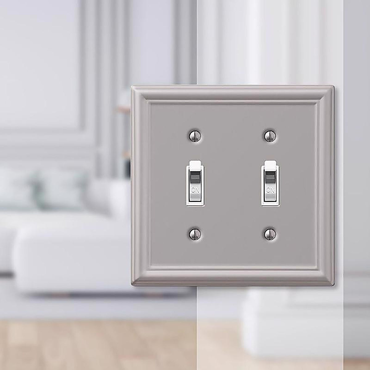 Amerelle 149TTBN Chelsea Brushed Nickel Gray 2 gang Stamped Steel Toggle Wall Plate 1/Pack