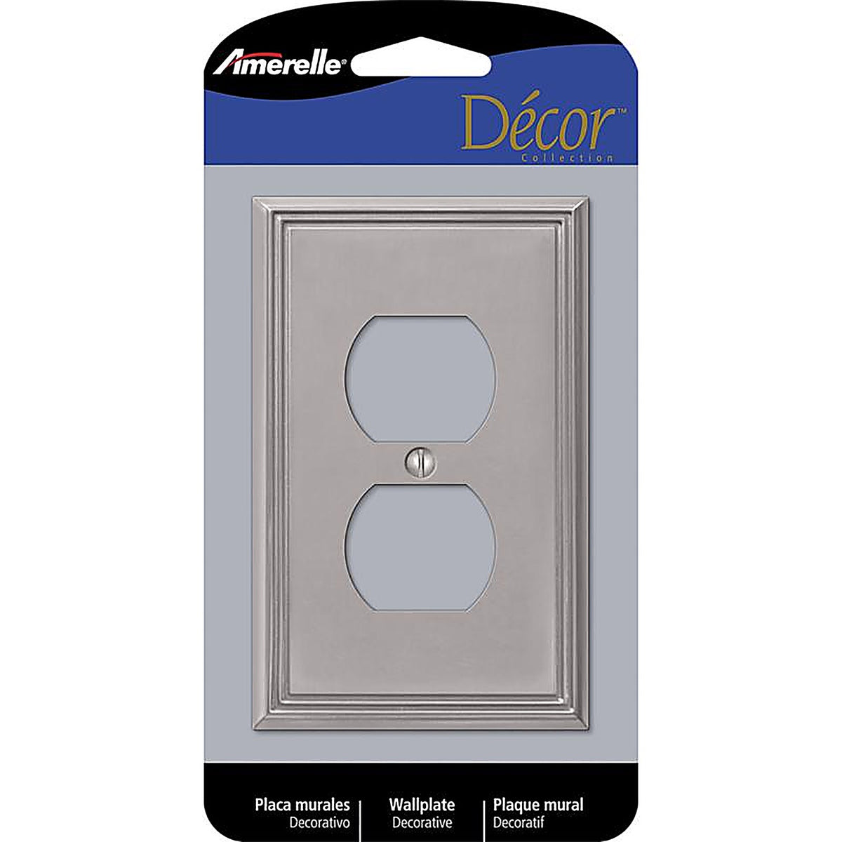 Amerelle 77DBN Metro Brushed Nickel Gray 1 gang Die-Cast Metal Duplex Outlet Wall Plate 1/Pack