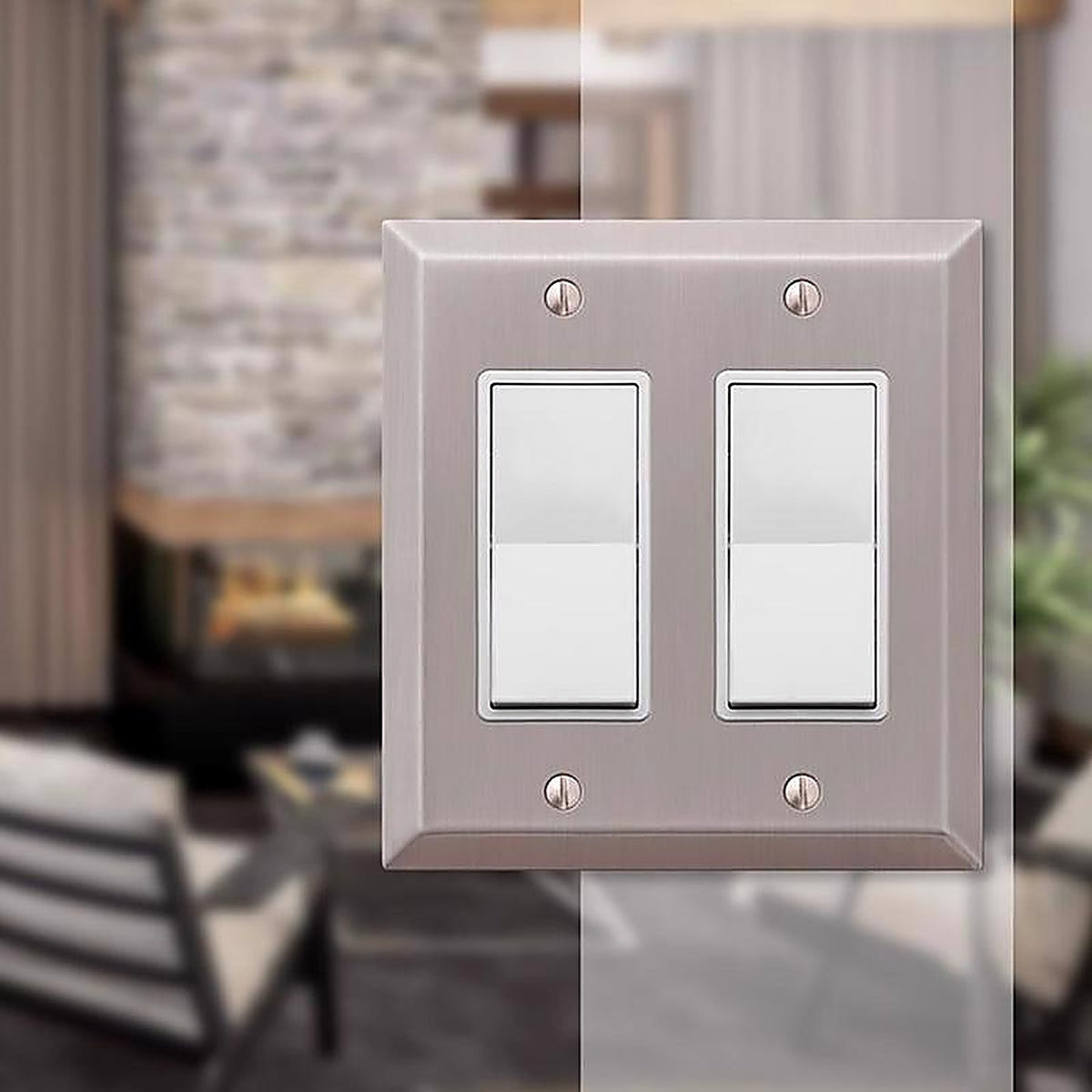 Amerelle 163RRBN Century Brushed Nickel Gray 2 gang Stamped Steel Rocker Wall Plate 1/Pack