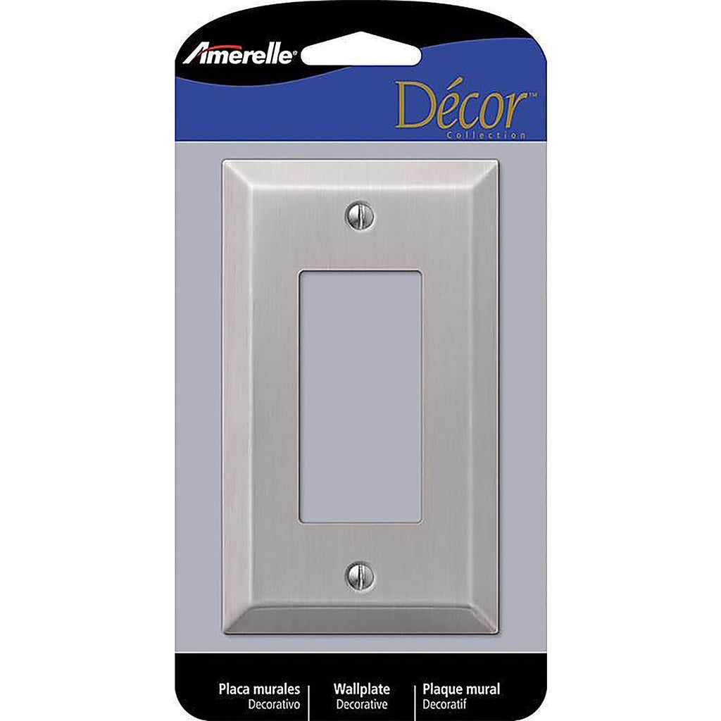 Amerelle 163RBN Century Brushed Nickel Gray 1 gang Stamped Steel Rocker Wall Plate 1/Pack