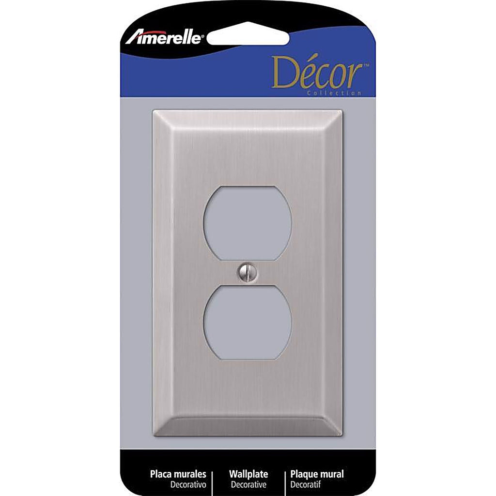 Amerelle 163DBN Century Brushed Nickel Gray 1 gang Stamped Steel Duplex Outlet Wall Plate 1/Pack