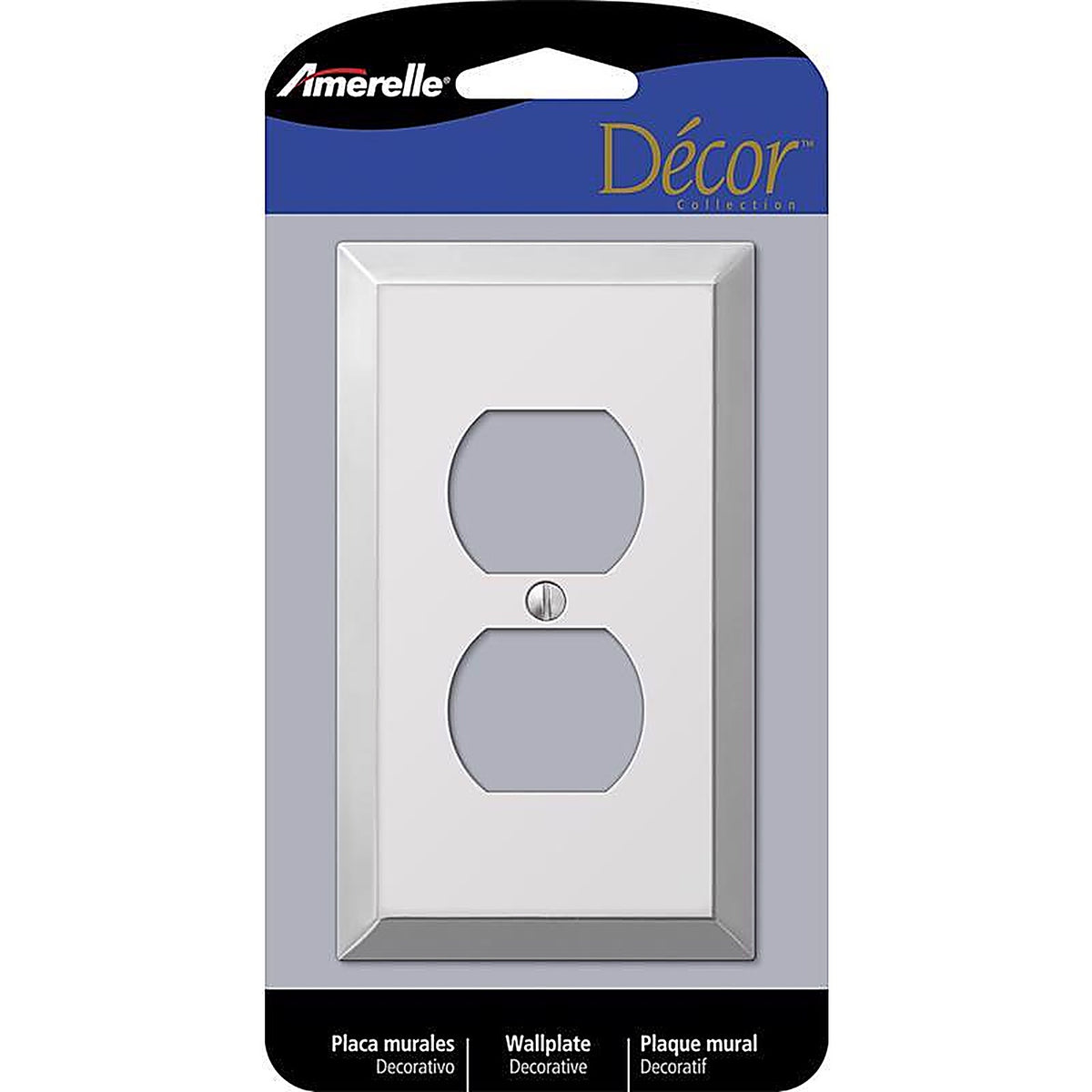Amerelle 161D Century Polished Chrome Light Gray 1 gang Stamped Steel Duplex Outlet Wall Plate 1/Pack