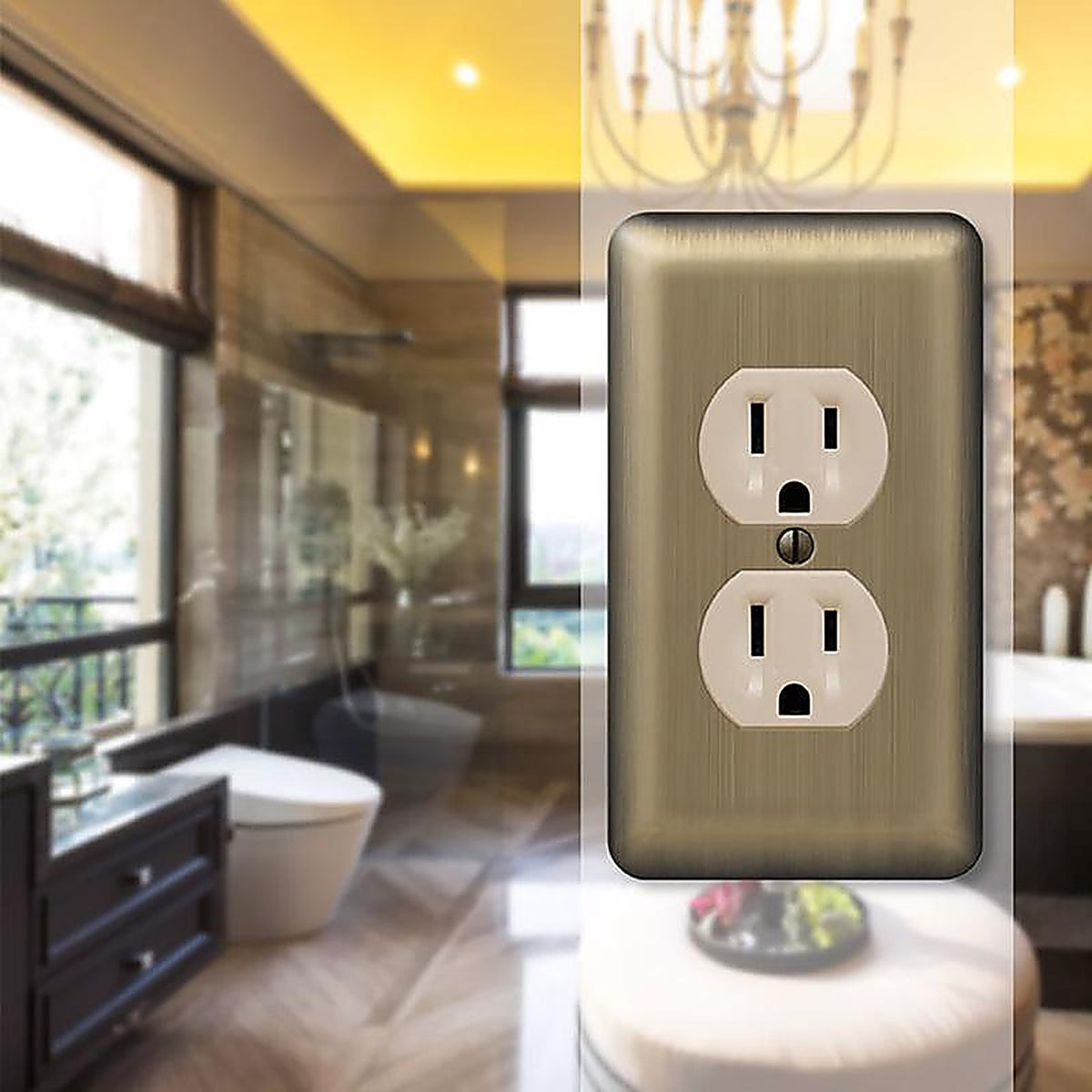 Amerelle 154D Devon Brushed Brass Brass 1 gang Stamped Steel Duplex Outlet Wall Plate 1/Pack