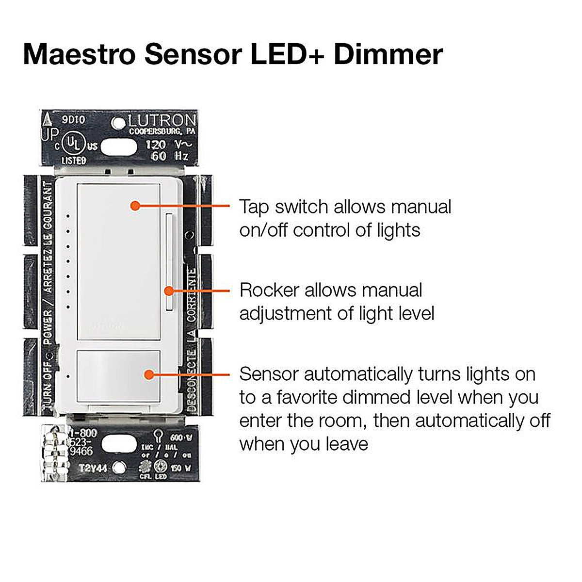 Lutron MSCL-OP153MH-WH Maestro White 150 watt 3-Way Dimmer Switch 1/Pack