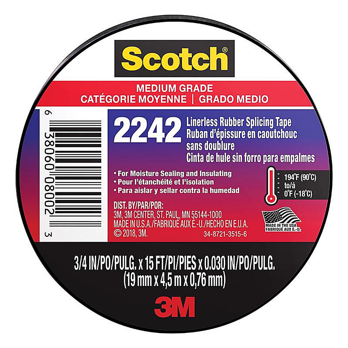 3M 6165-BA-10 Scotch 3/4 in. W x 15 ft. L Black Rubber Electrical Tape