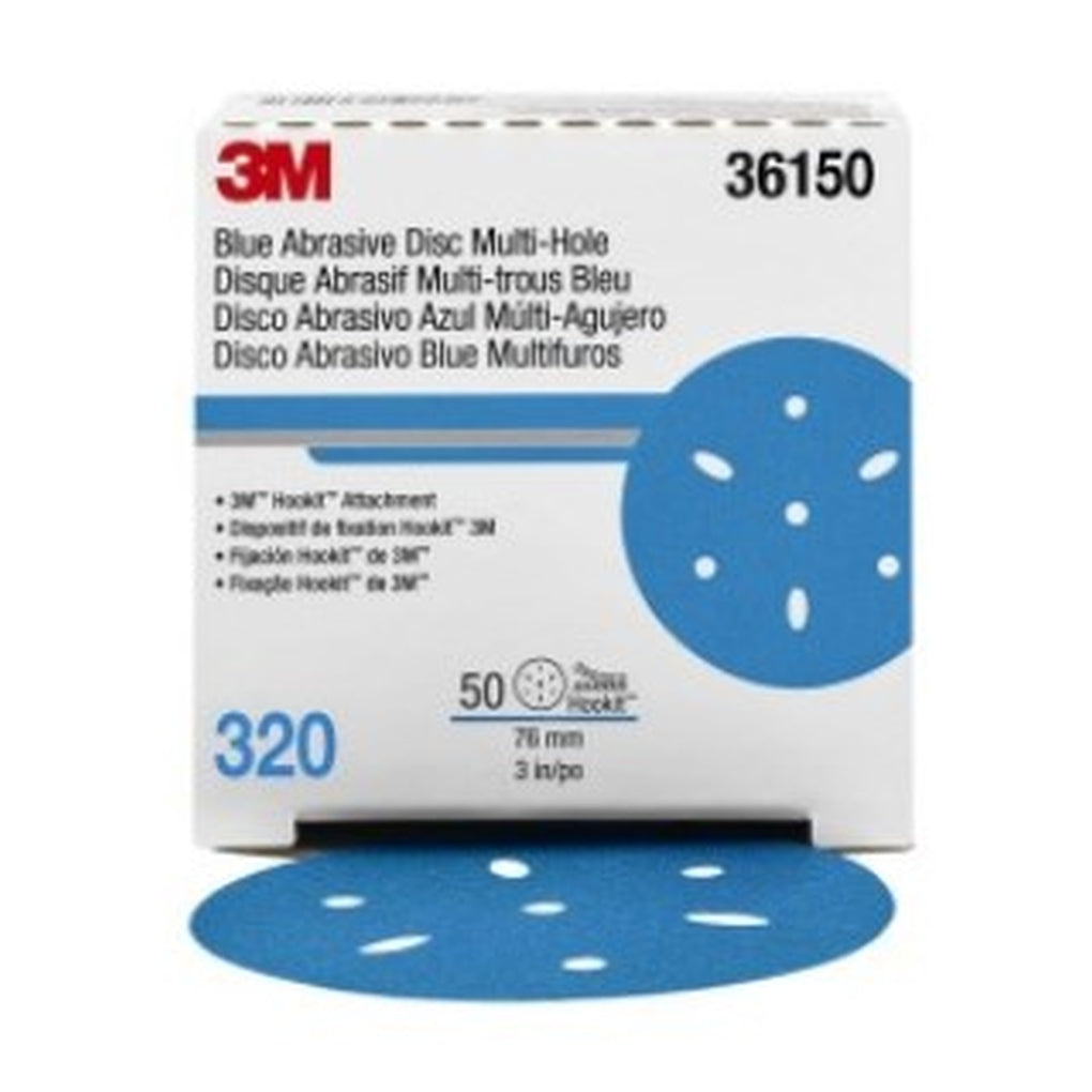 3M 36150 Hookit Blue Abrasive Disc 321U Multi-hole, 3 in, 320G 50/Pack UU004898753