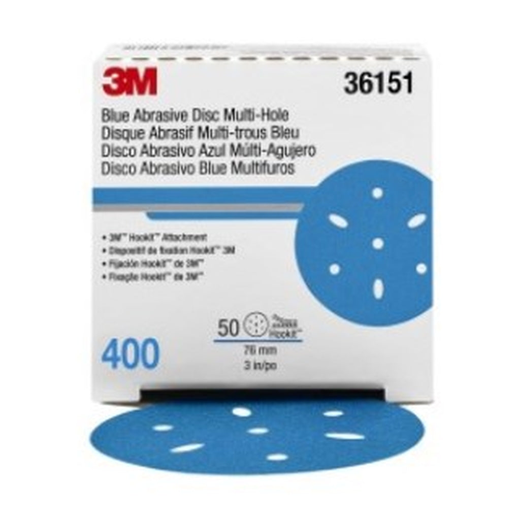 3M 36151 Hookit Blue Abrasive Disc 321U Multi-hole, 3 in, 400G 50/Pack UU004898761