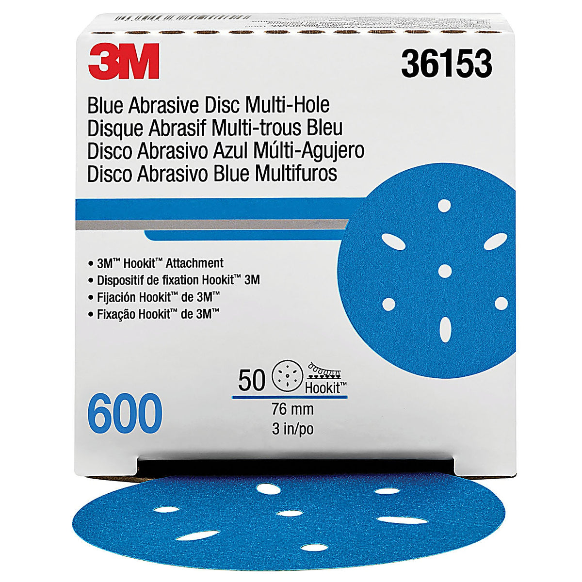 3M 36153 Hookit Blue Abrasive Disc 321U Multi-hole, 3 in, 600G 50/Pack UU004898787
