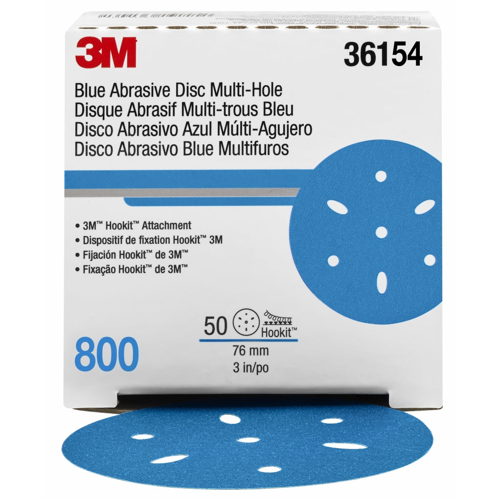 3M 36154 Hookit Blue Abrasive Disc Multi-hole, 36154, 3 in, 800, 50 discs per box UU004898795