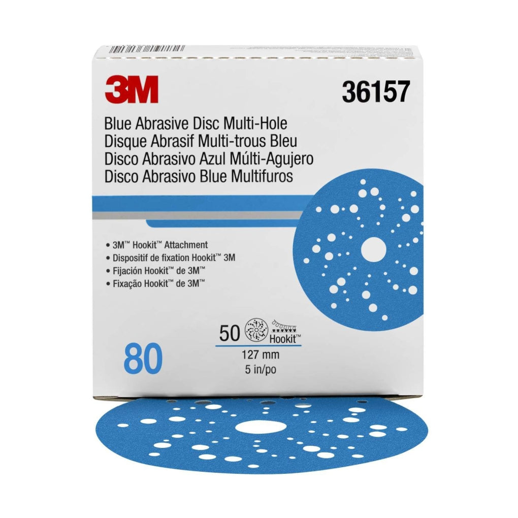 3M 36157 Hookit Blue Abrasive Disc Multi-hole, 5 in, 80G 50/Pack UU004899611