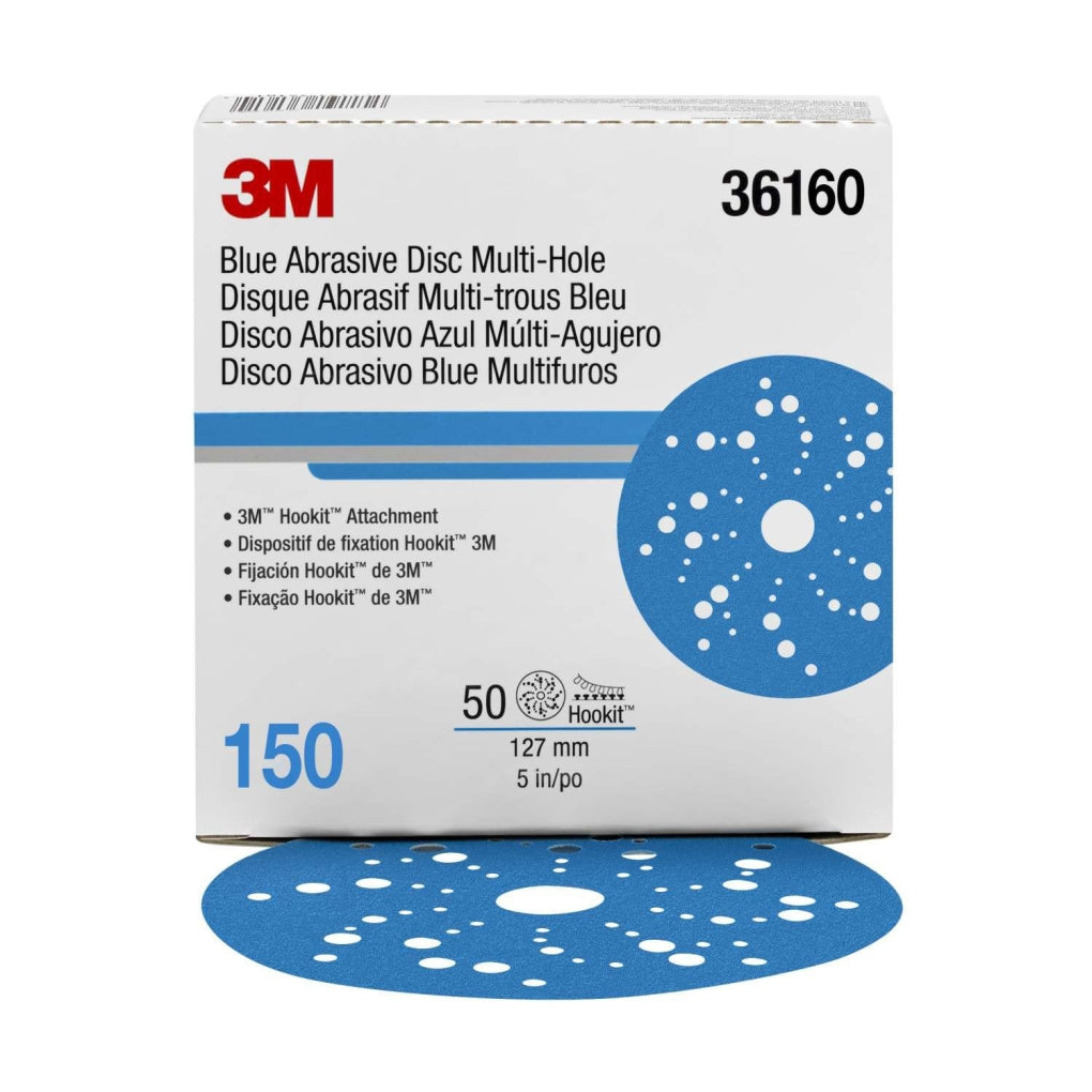 3M 36160 Hookit Blue Abrasive Disc Multi-hole, 5 in, 150G 50/Pack UU004899637