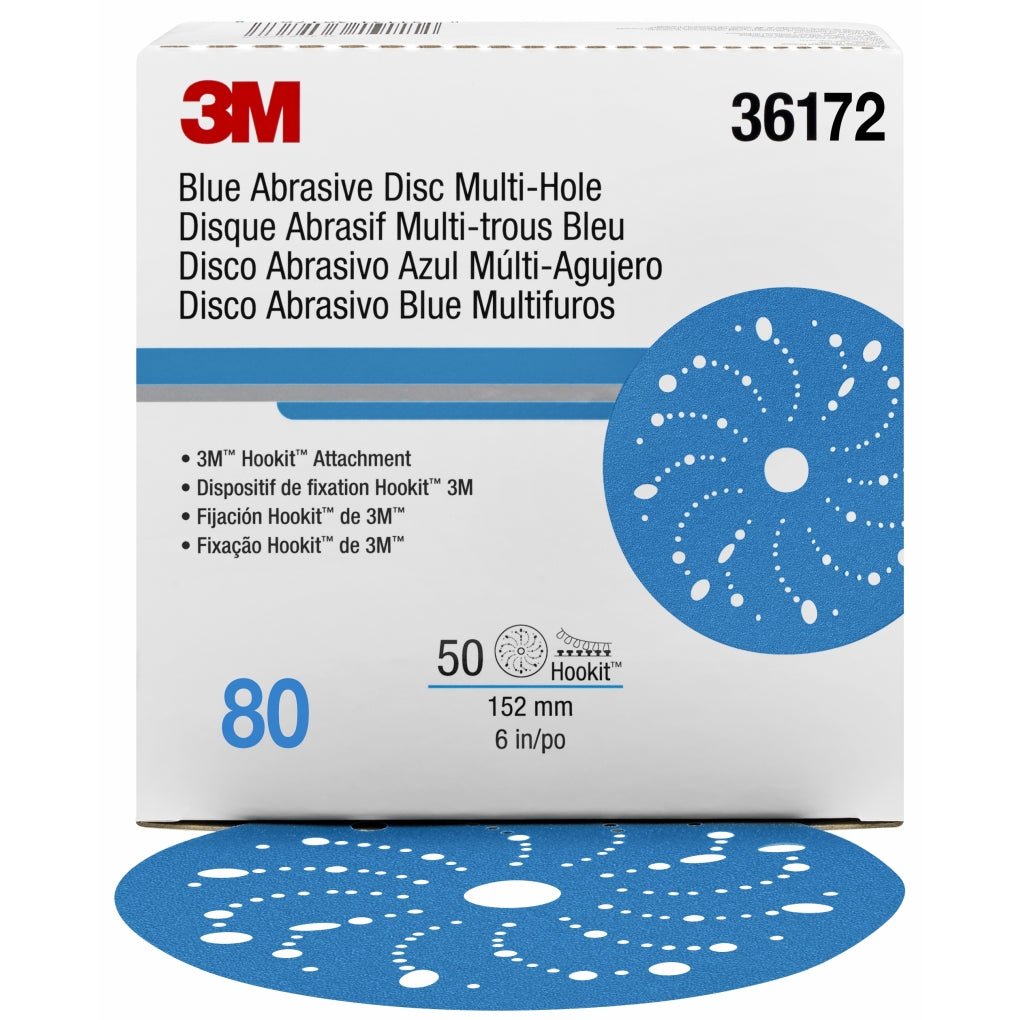 3M 36172 Hookit Blue Abrasive Disc Multi-hole 6 in, 80, 50 discs per box UU004899736