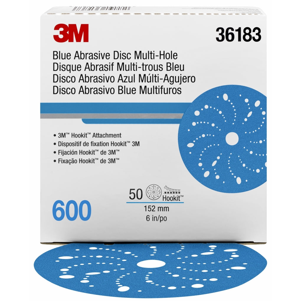 3M 36183 Hookit Blue Abrasive Disc Multi-hole 6 in, 600, 50 discs per box UU004899827