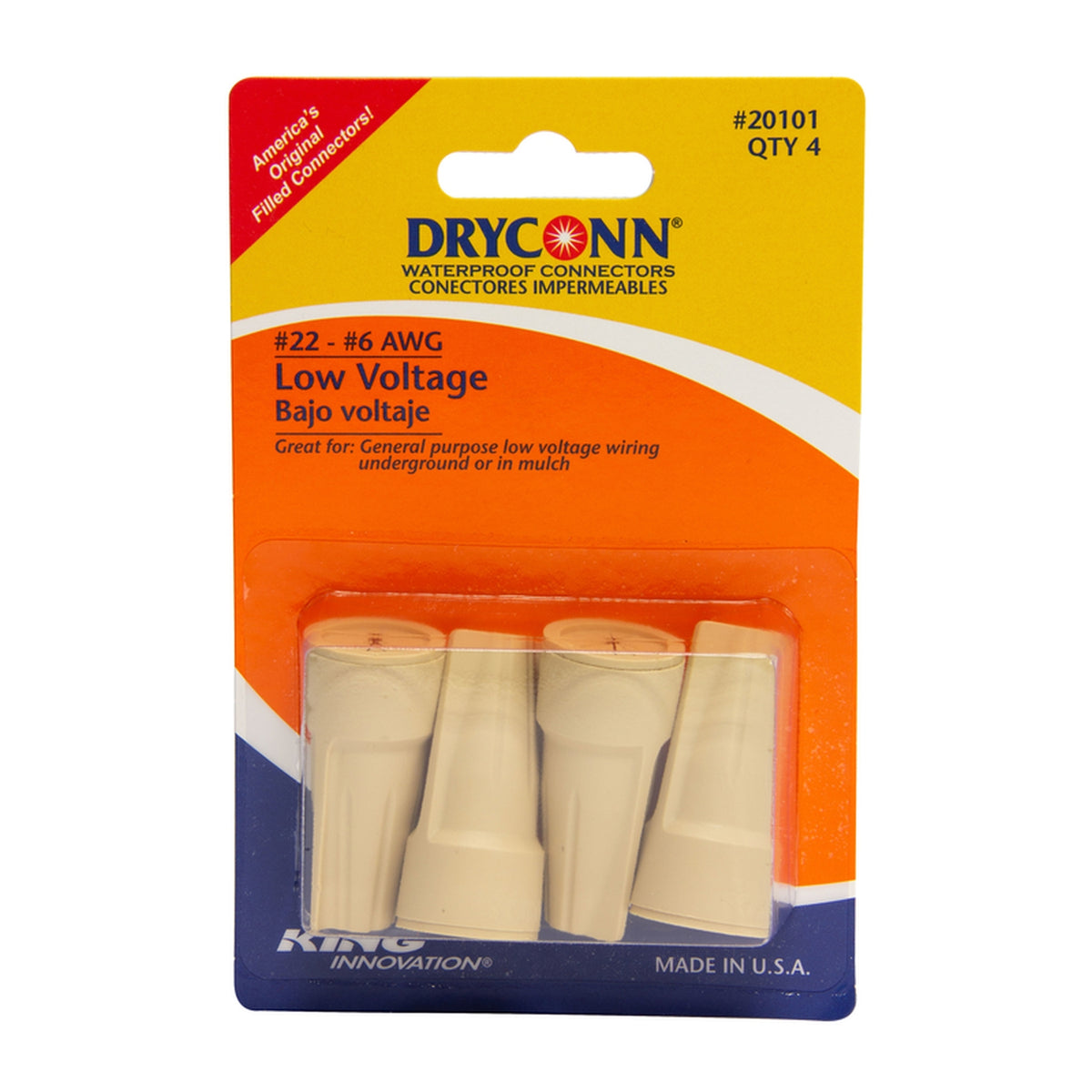 King Innovation 20101 DryConn Copper Wire Underground Wire Connector Tan 4/Pack