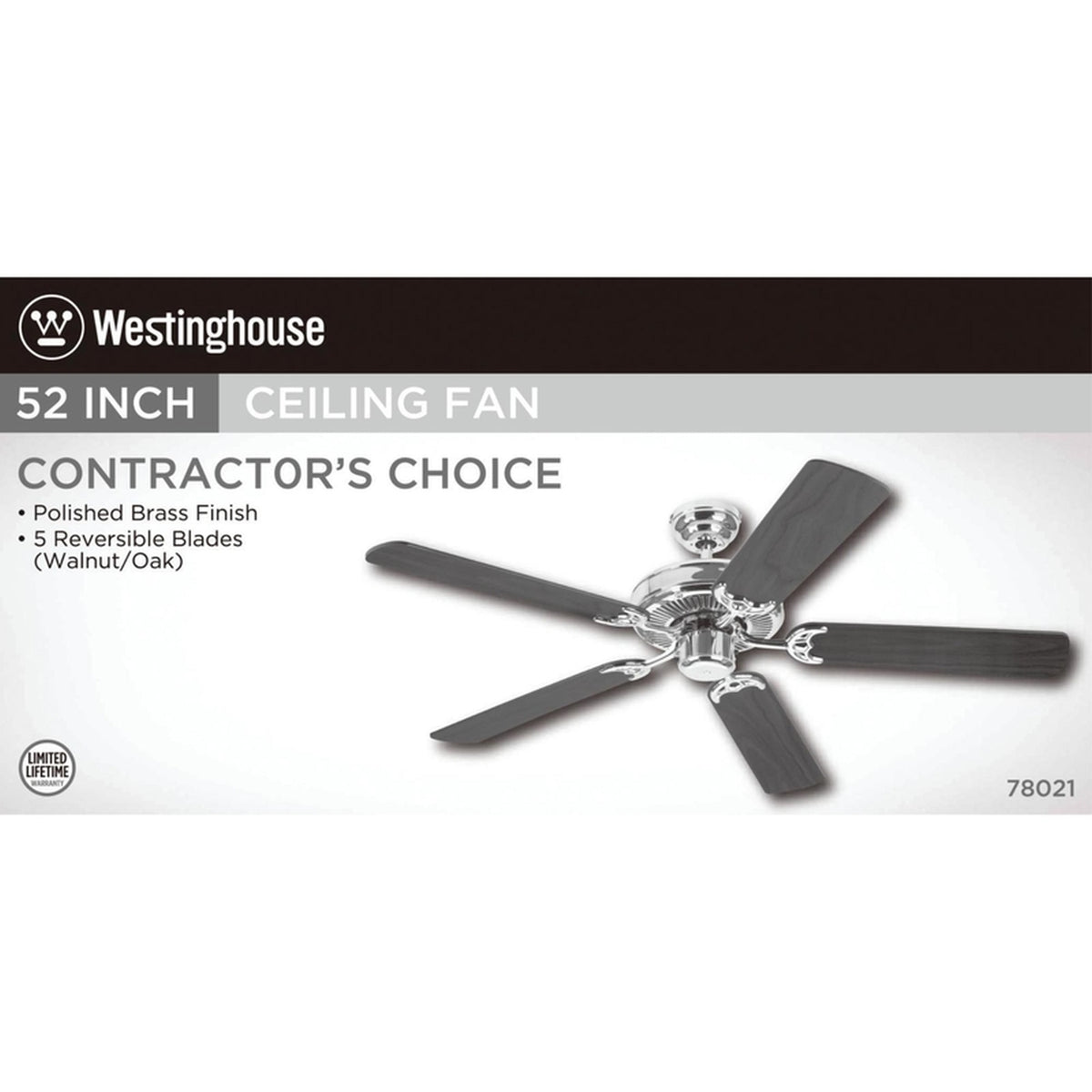 Westinghouse 78021 Contractor's Choice 52 in. Polished Brass Brown Indoor Ceiling Fan