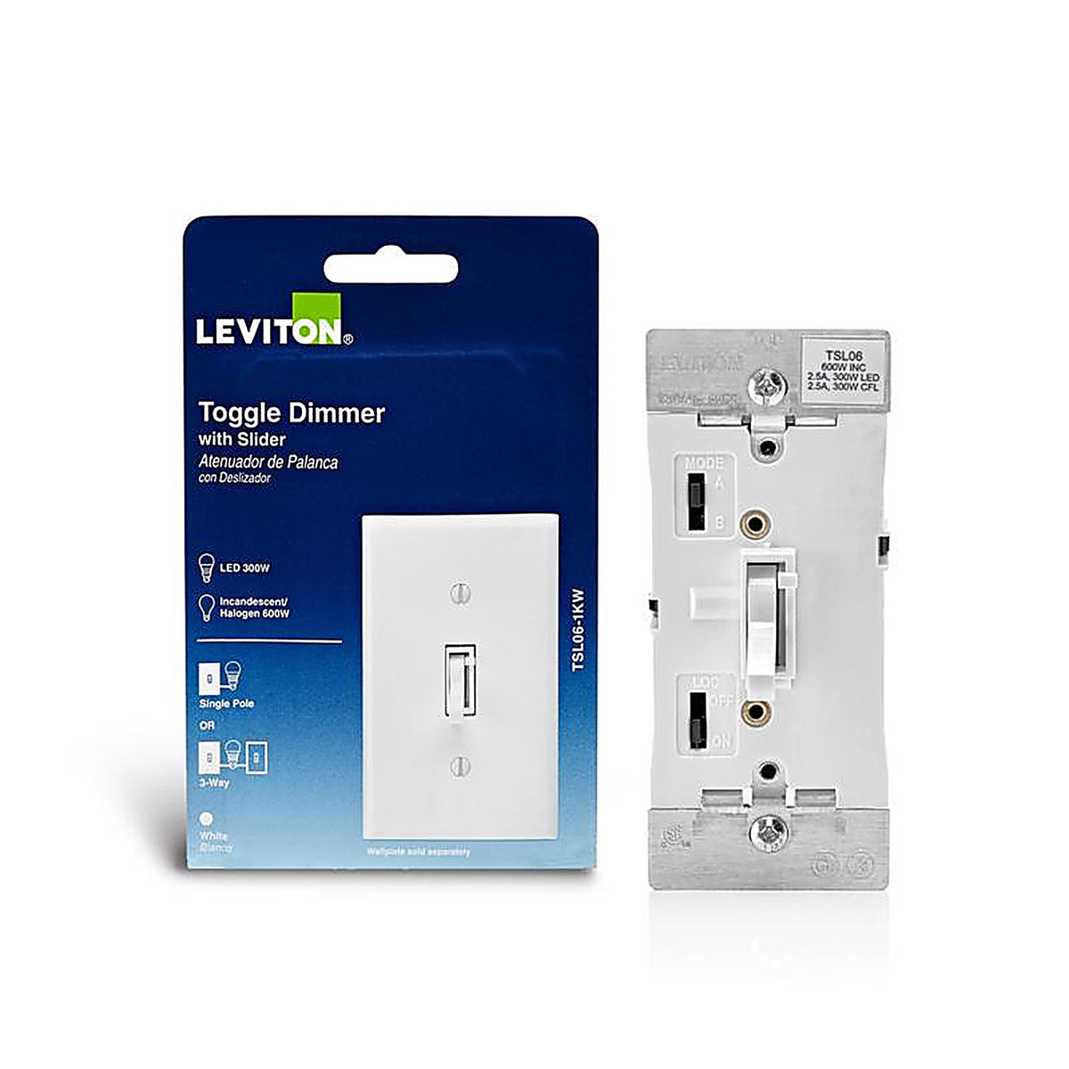 Leviton TSL06-1KW White 600 watt Toggle Dimmer Switch 1/Pack