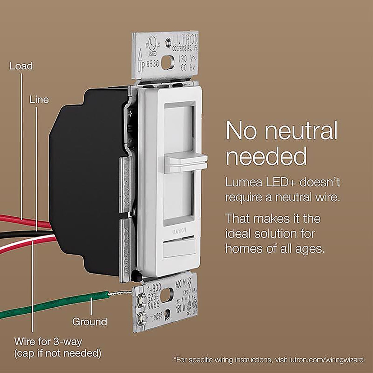 Lutron LECL-153PH-WH Lumea White 150W for CFL and LED / 600W for incandescent and halogen watt 3-Way Dimmer Switch