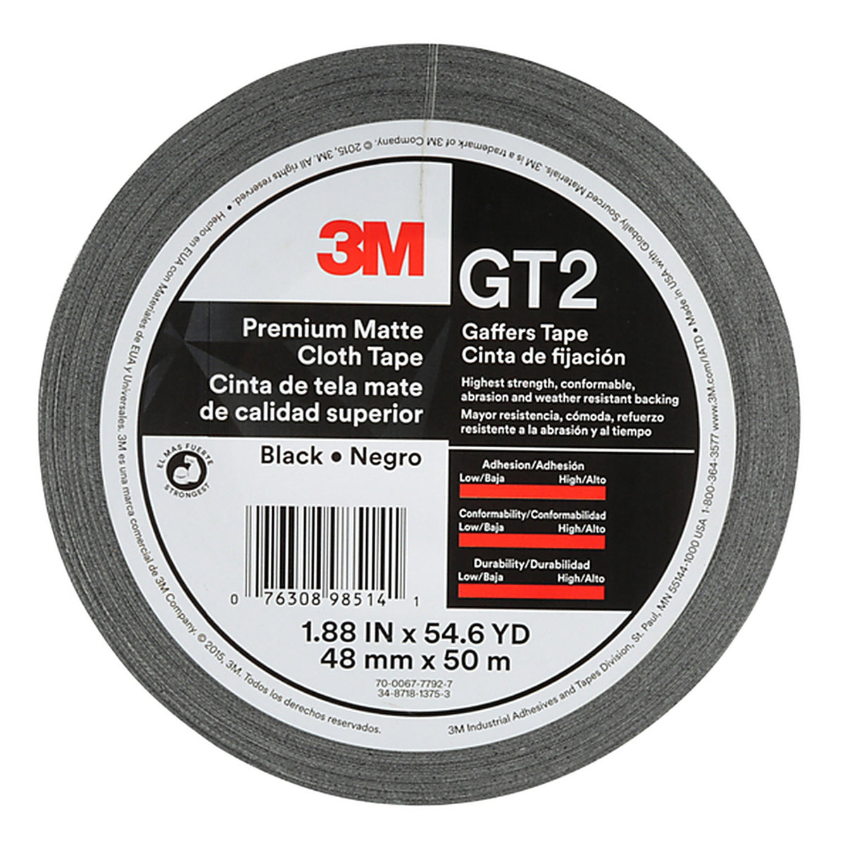 3M GT2 1.88 in. W x 54.6 yd. L Tape Black