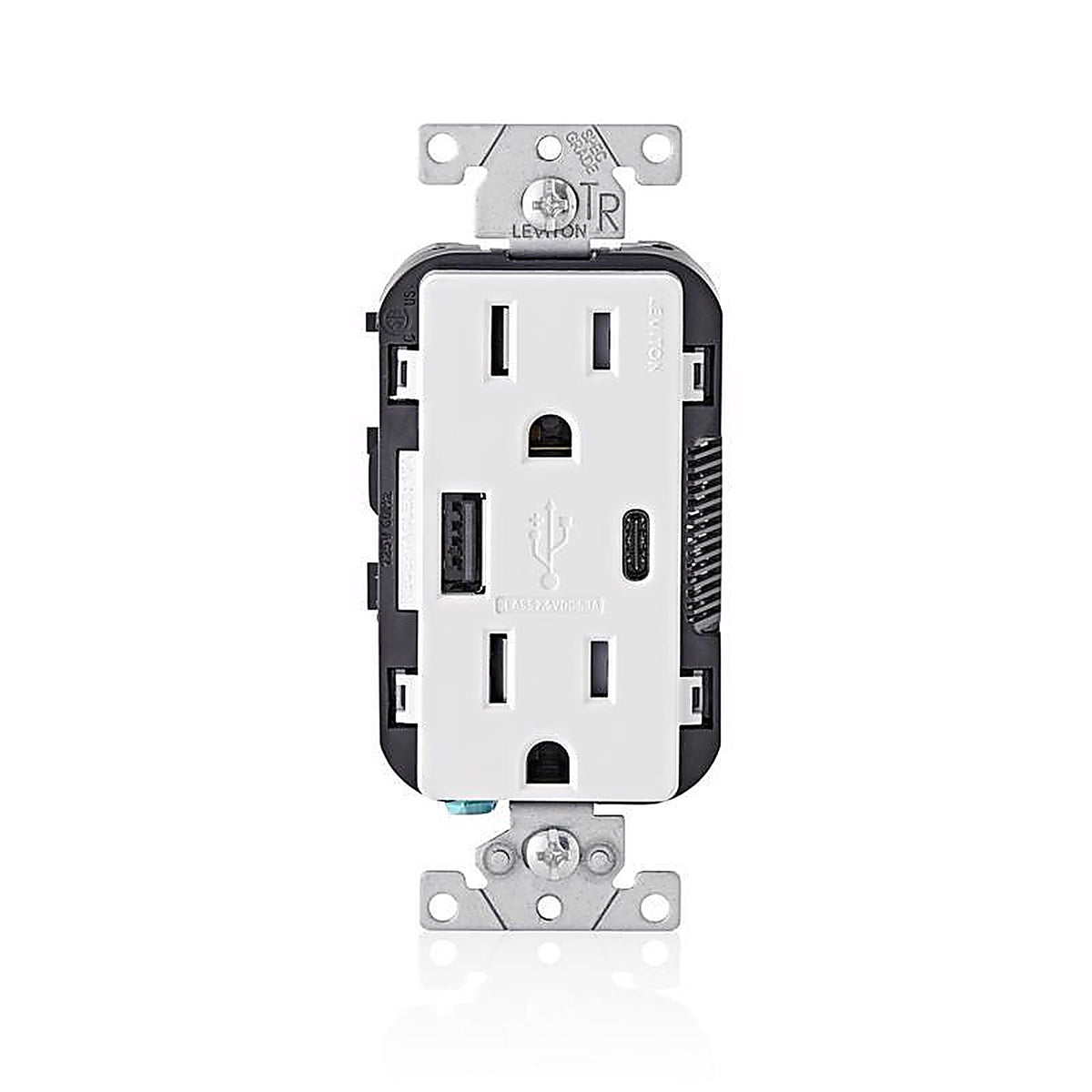 Leviton T5633-W Decora 15 amps 125 volt White Outlet and USB Charger 5-15R 1/Pack