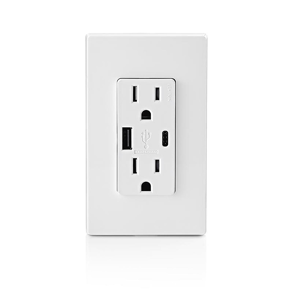 Leviton T5633-W Decora 15 amps 125 volt White Outlet and USB Charger 5-15R 1/Pack