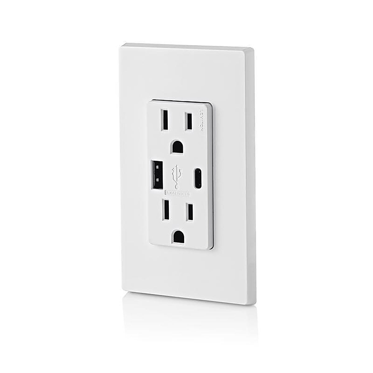 Leviton T5633-W Decora 15 amps 125 volt White Outlet and USB Charger 5-15R 1/Pack