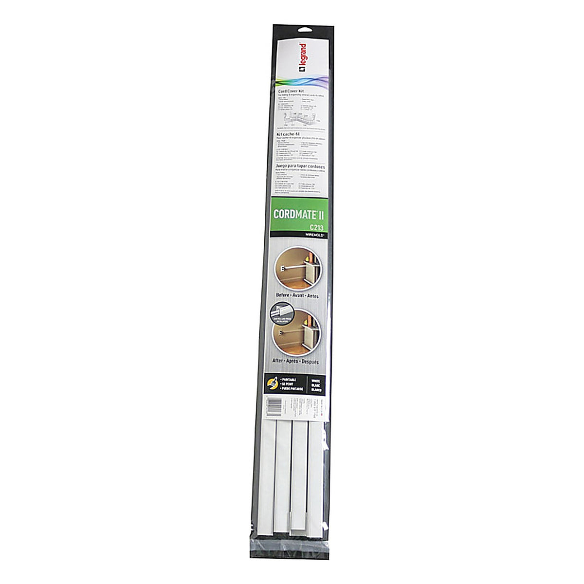 Legrand C213 Cordmate II 0.5 in. L White Plastic Cord Cover