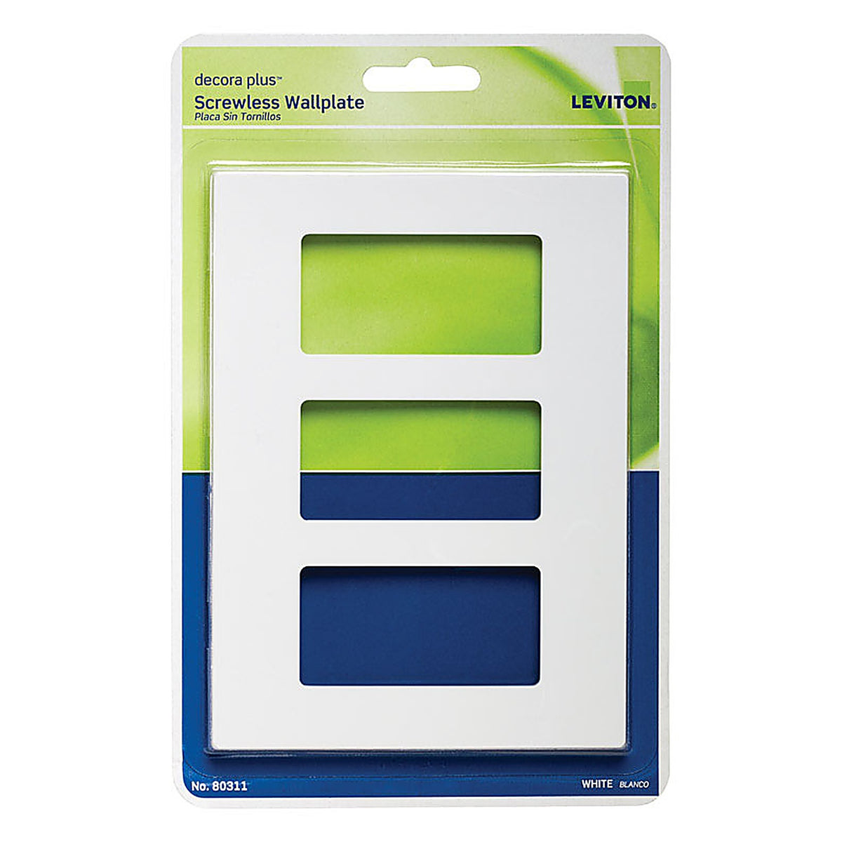 Leviton 80311-W Decora Plus White 3 gang Polycarbonate Rocker Screwless Wall Plate 1/Pack