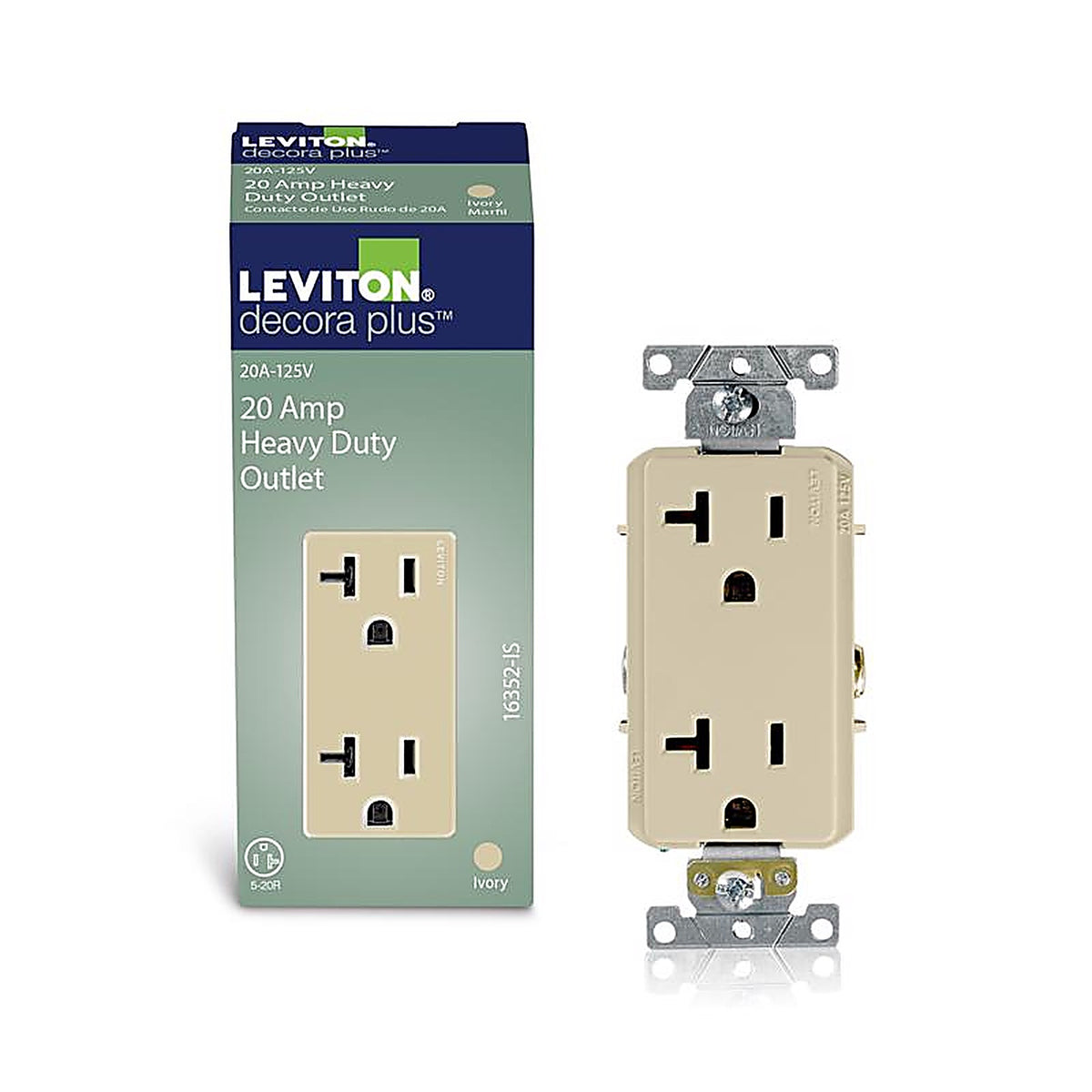 Leviton 16352-I Decora Plus 20 amps 125 volt Duplex Ivory Outlet 5-20R 1/Pack