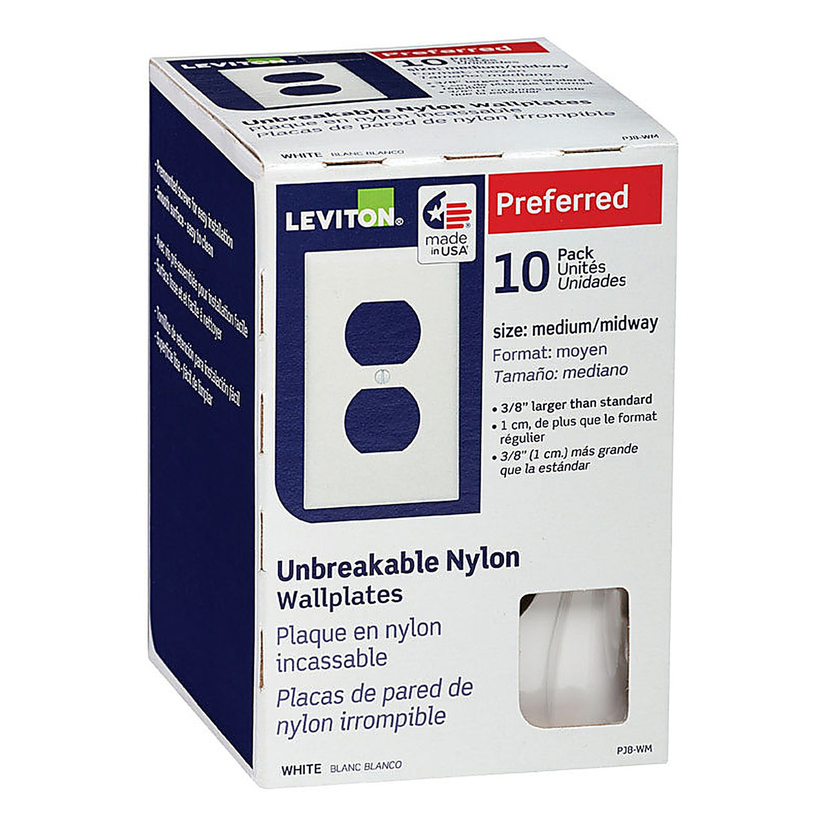 Leviton PJ8-WM White 1 gang Thermoplastic Nylon Duplex Outlet Wall Plate 10/Pack