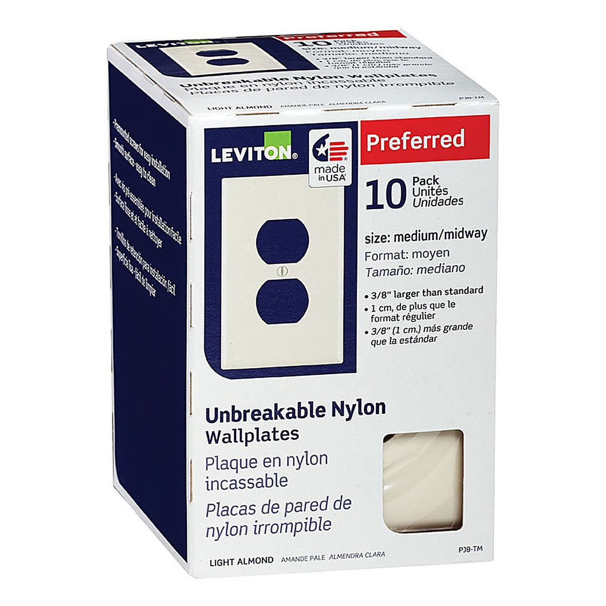 Leviton PJ8-TM Almond 1 gang Thermoplastic Nylon Duplex Outlet Wall Plate 10/Pack