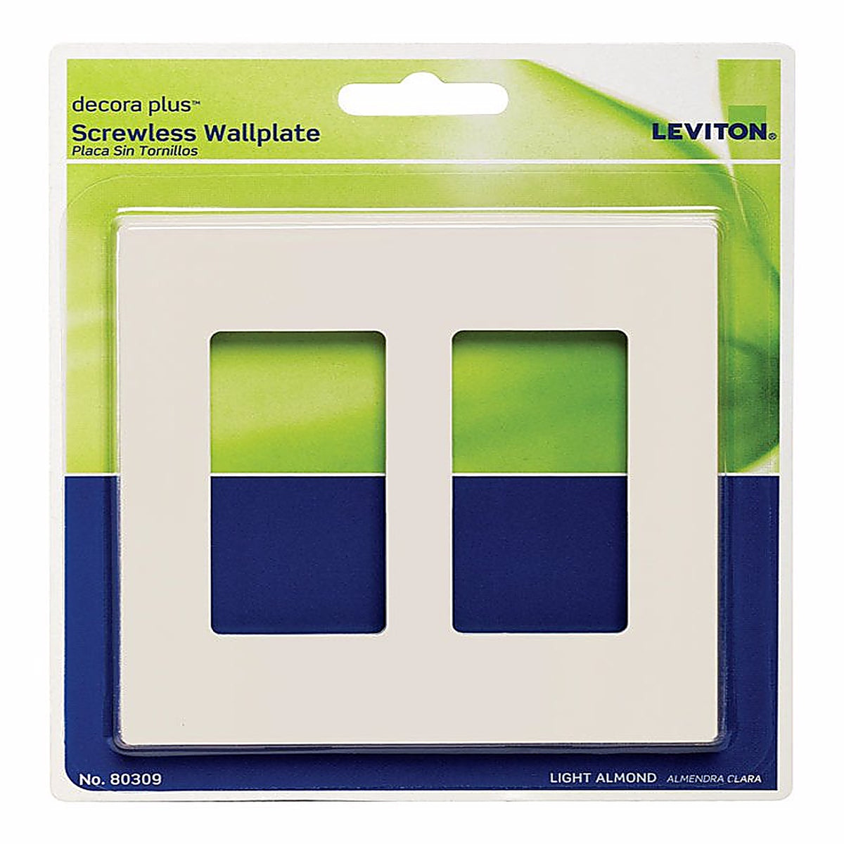 Leviton 80309-T Decora Plus Almond 2 gang Polycarbonate Rocker Screwless Wall Plate 1/Pack