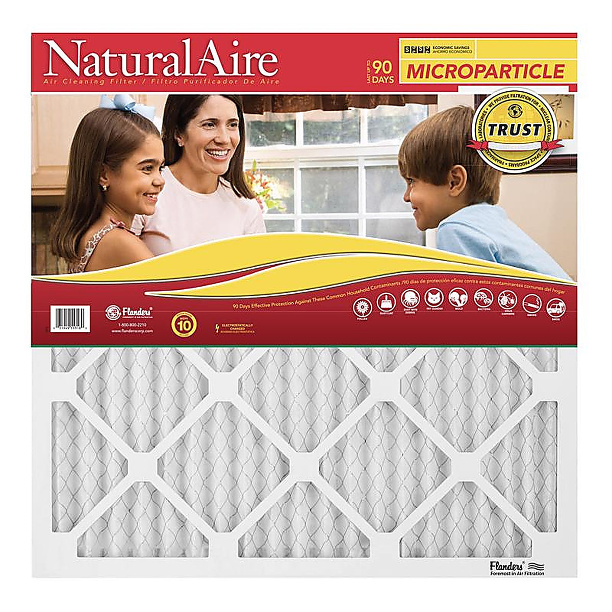 AAF Flanders 85256.01202 NaturalAire 20 in. W x 20 in. H x 1 in. D Synthetic 10 MERV Pleated Microparticle Air Filter