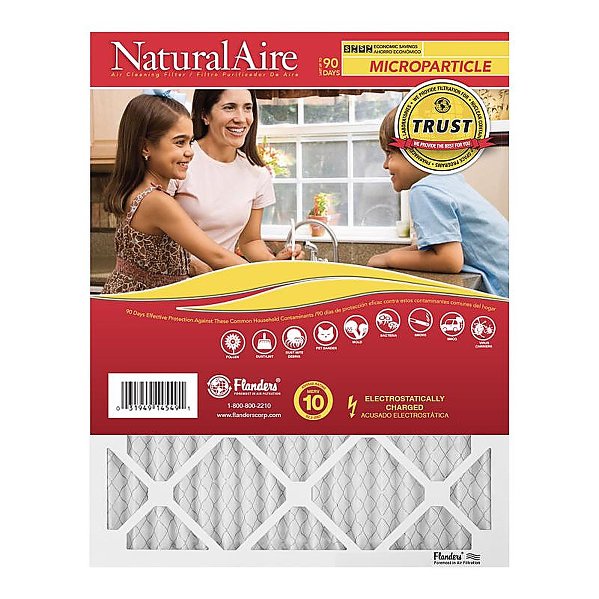 AAF Flanders 85256.01162 NaturalAire 16 in. W x 20 in. H x 1 in. D Synthetic 10 MERV Pleated Microparticle Air Filter
