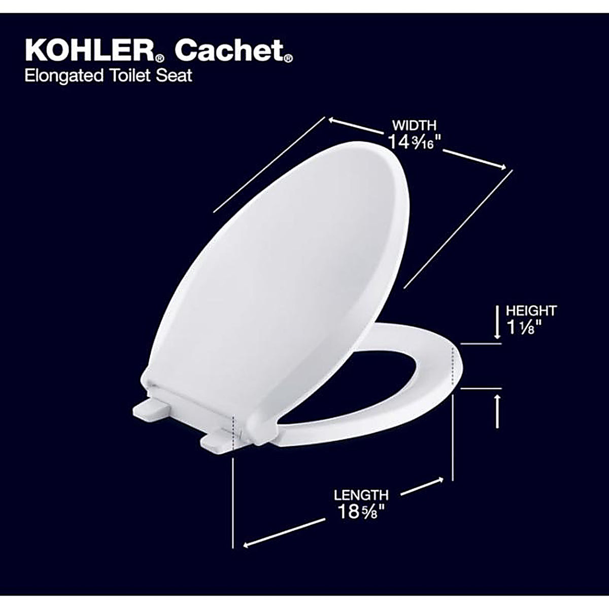 Kohler RB4636-0 Cachet Slow Close Elongated White Plastic Toilet Seat