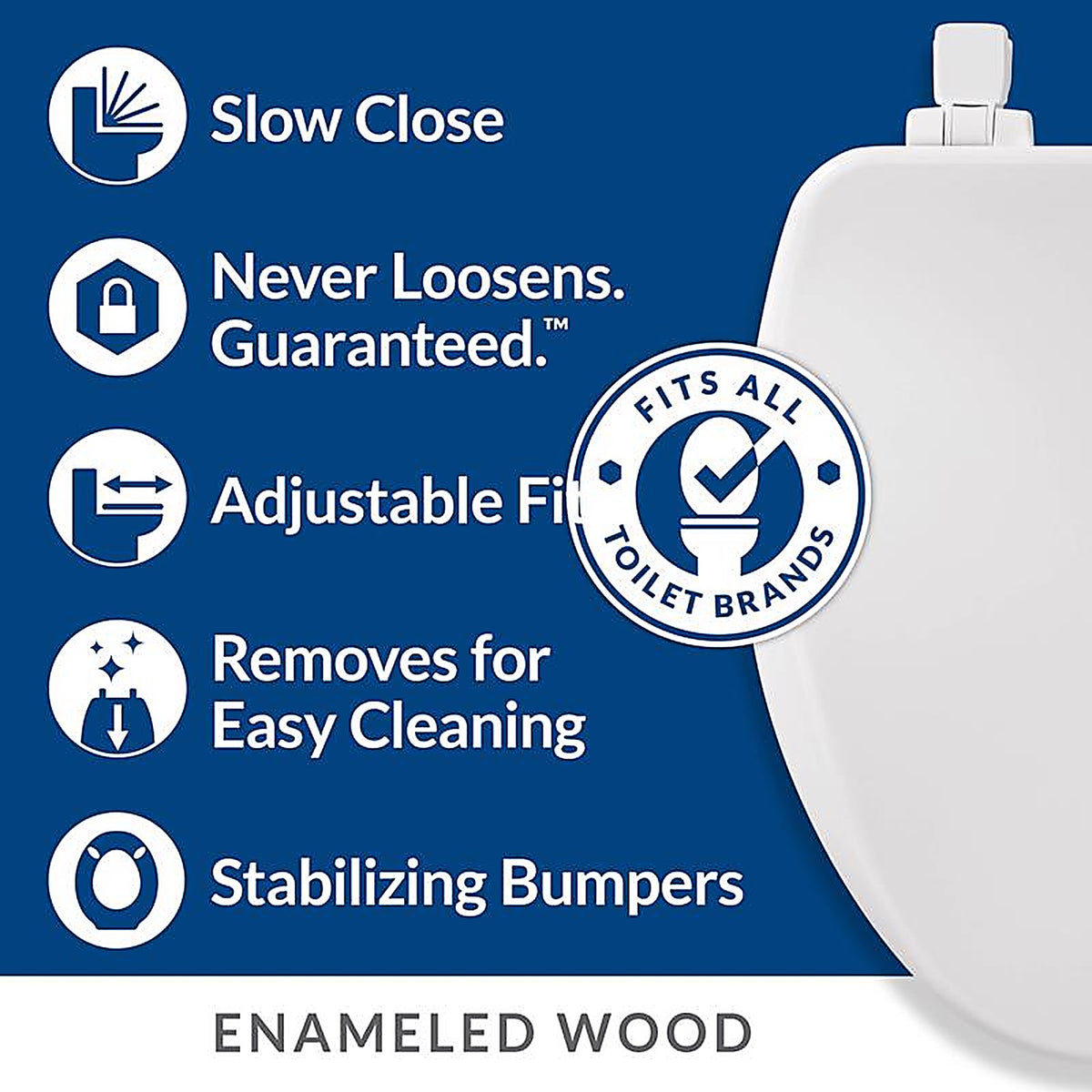 Bemis 64SLOW-000 Mayfair Slow Close Round White Enameled Wood Toilet Seat