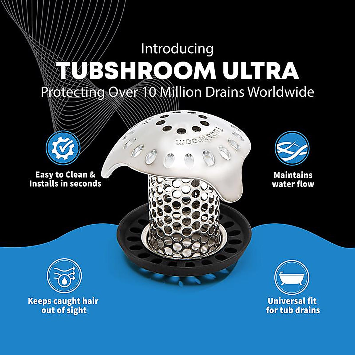 Tubshroom TSULT455 Ultra Edition 1.5 in. Chrome Stainless Steel Hair Catcher