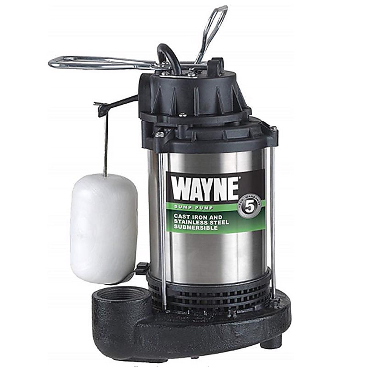 Wayne CDU800SS 1/2 hp 5100 gph Stainless Steel Vertical Float Switch AC Top Submersible Sump Pump