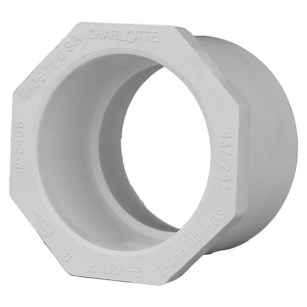 Charlotte Pipe PVC 02107 2600 Schedule 40 2-1/2 in. Spigot x 2 in. Dia. Slip PVC Reducing Bushing
